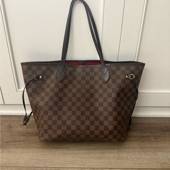 Louis Vuitton Handbags - Louis Vuitton Brown Damier Ebene Canvas Tote with Red Interior